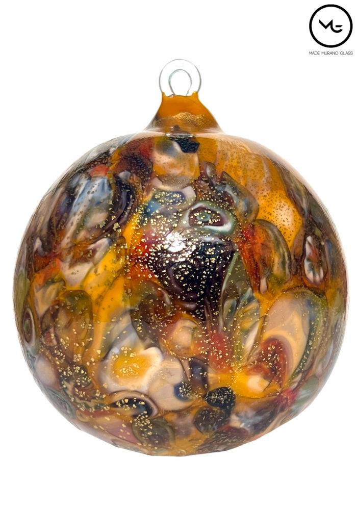 Spakada Amber Murano Glass Xmas Ball With Murrina Millefiori Made