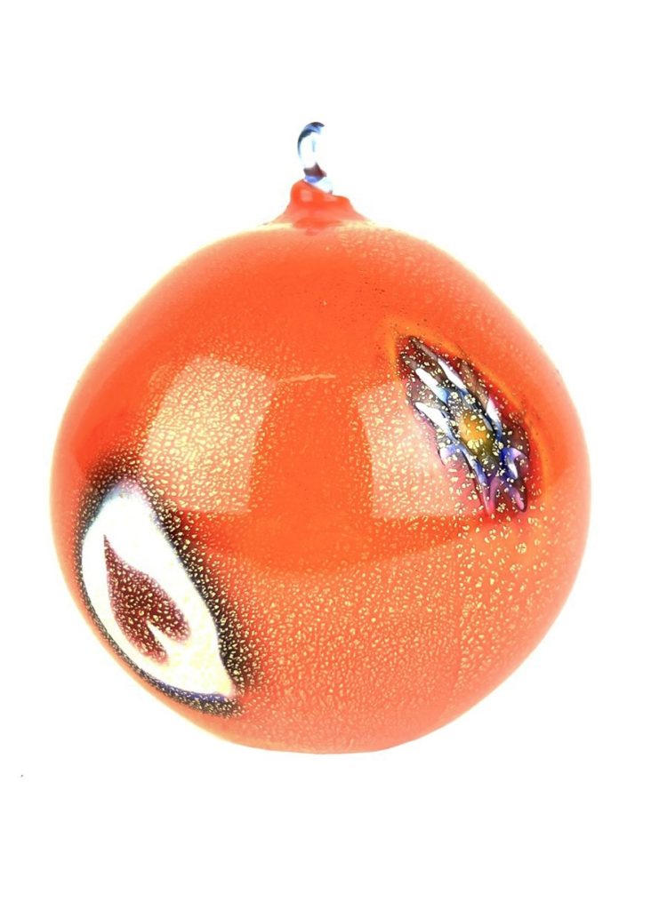 Murinona Orange Murano Glass Xmas Ball With Murrina Millefiori Made