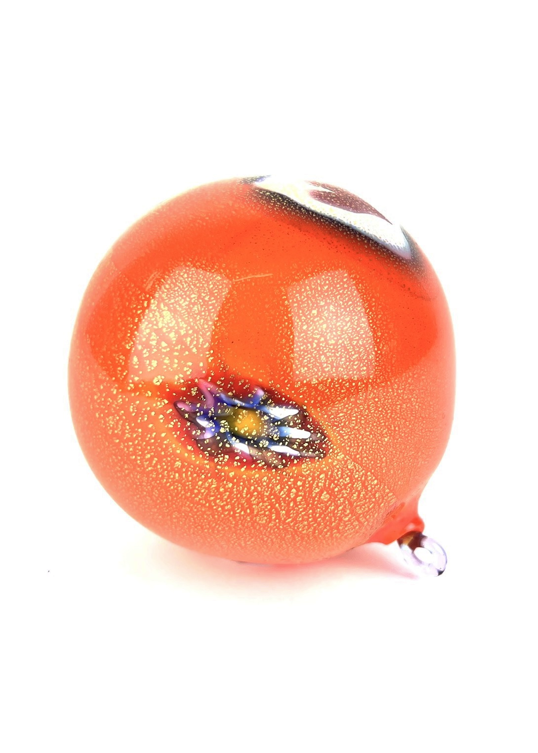 Murinona Orange Murano Glass Xmas Ball With Murrina Millefiori Made