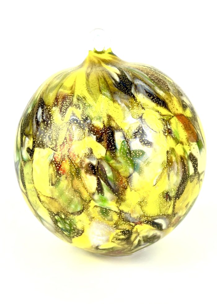 Spakada Yellow Murano Glass Xmas Ball With Murrina Millefiori Made