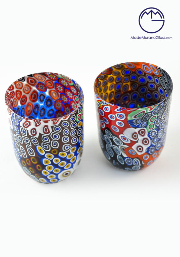 Mosa - Set Of Two Murano Drinking Glasses With Murrina Millefiori - Made  Murano Glass