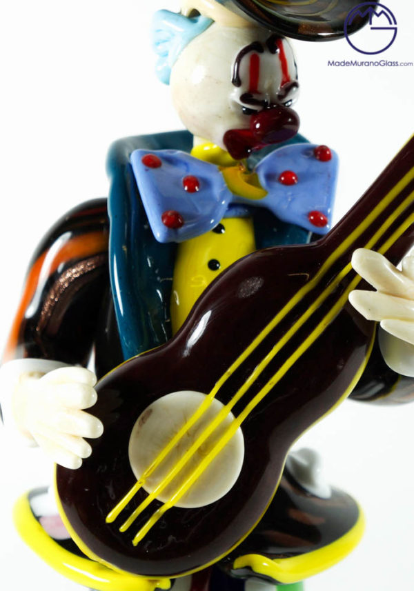 Vintage Murano Style Art Glass Multi outlets Color Clown Figurine With Guitar Handmade