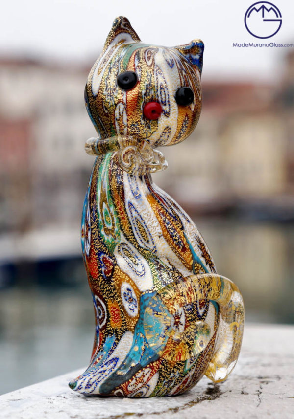 Murano Glass Millefiori Cat Sculpture