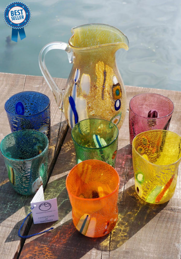 Set 6 Bicchieri acqua Murano in vetro colori assortiti con murrine CL 35