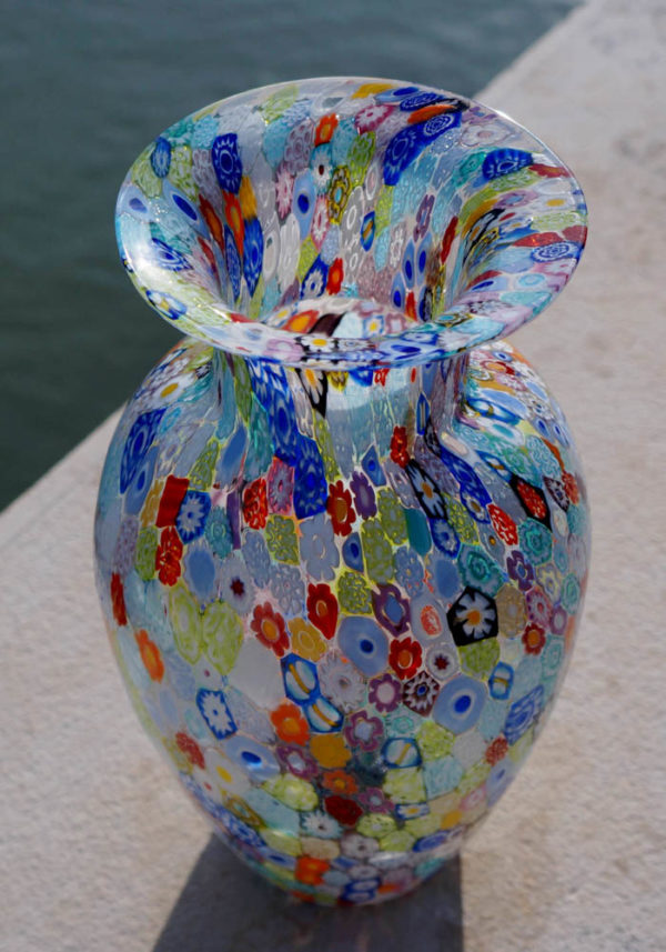 Grande Vaso Vetro Murano Con Murrina Millefiori - Made Murano Glass