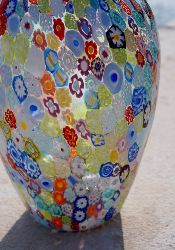 Grande Vaso Vetro Murano Con Murrina Millefiori Made Murano Glass