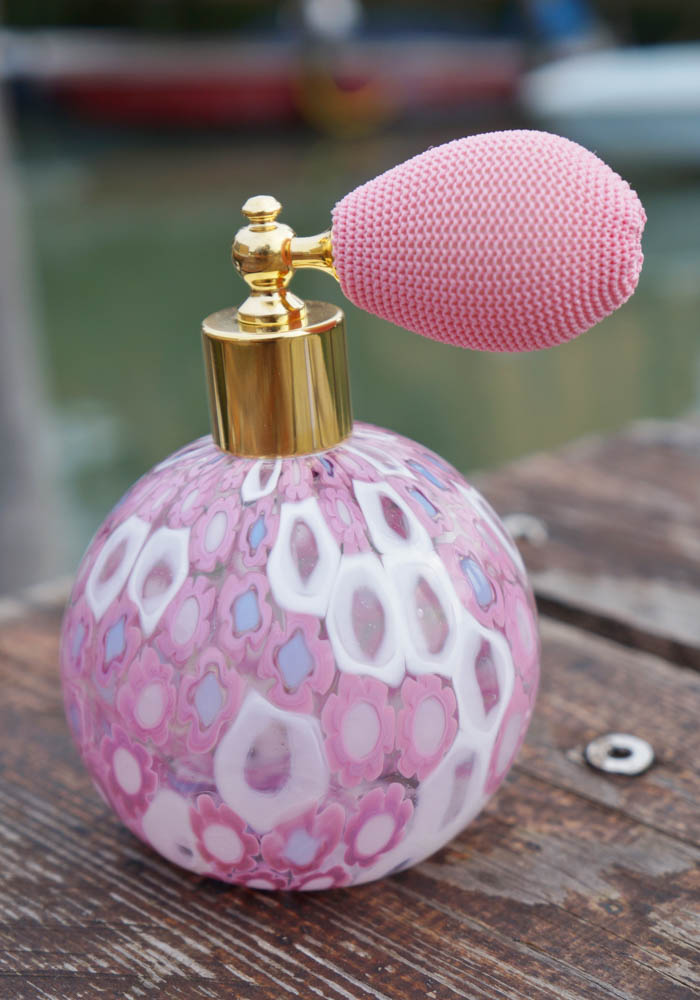 Bottiglia Porta Profumo Rosa In Vetro Murano Con Murrina - Vetro Artistico  - Made Murano Glass