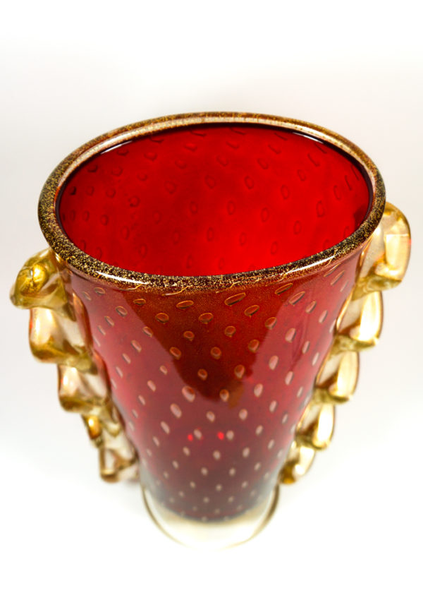 Impero - Venetian Glass Vase Balloton Red Gold - Made Murano Glass