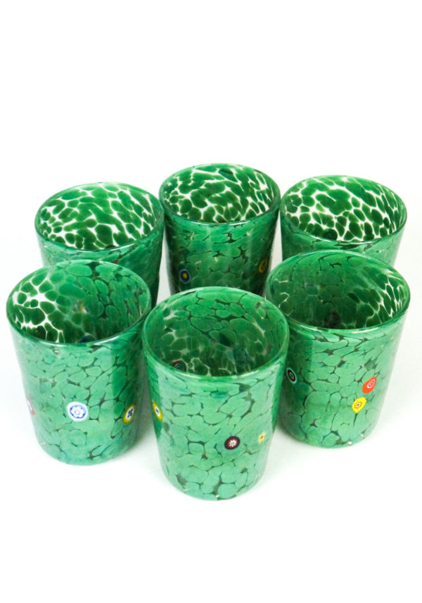 Irys Set Of 6 Drinking Glasses Green Murano Tumbler Made Murano Glass 0529