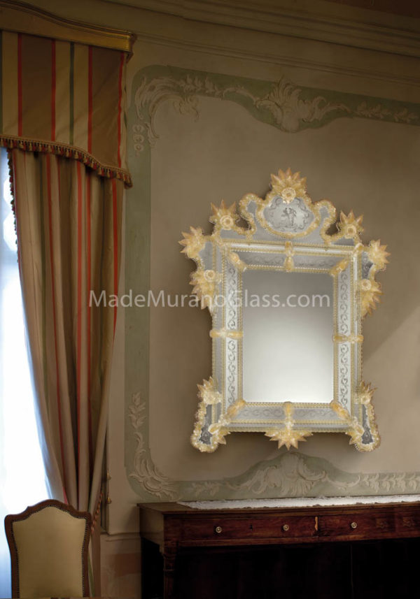 Specchio da Borsetta con Vetro di Murano Originale, Made in Italy - Ambrato  - Venezia classica