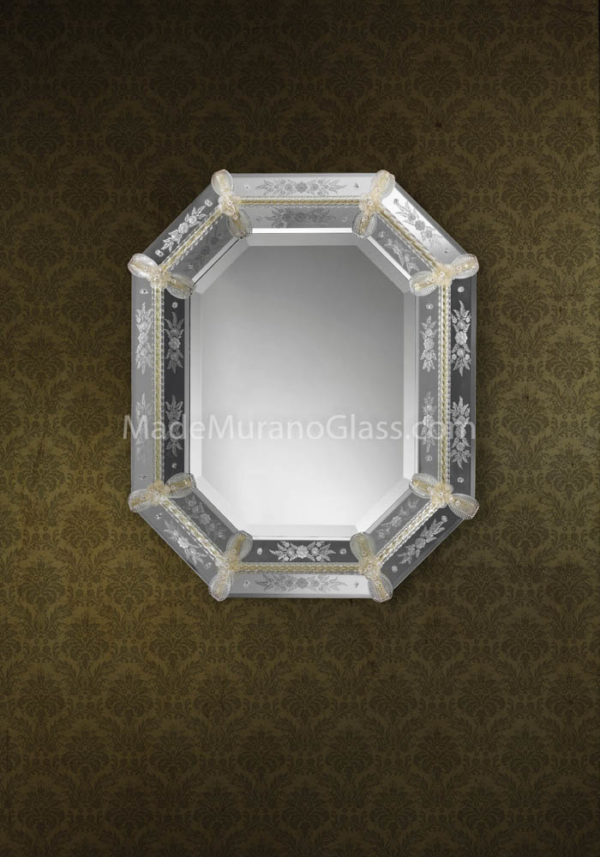 Specchio da Borsetta con Vetro di Murano Originale, Made in Italy -  Azzurro-Lilla - Venezia classica
