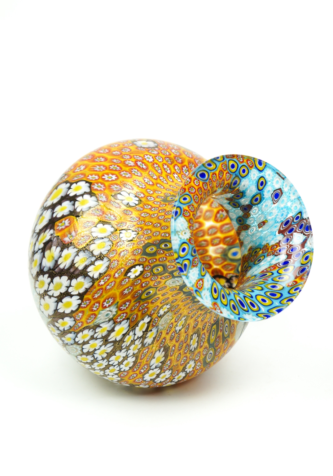 Murano Glass Bead KLIMT Pastel Millefiori Exterior Gold Foil Disc Bead 30mm