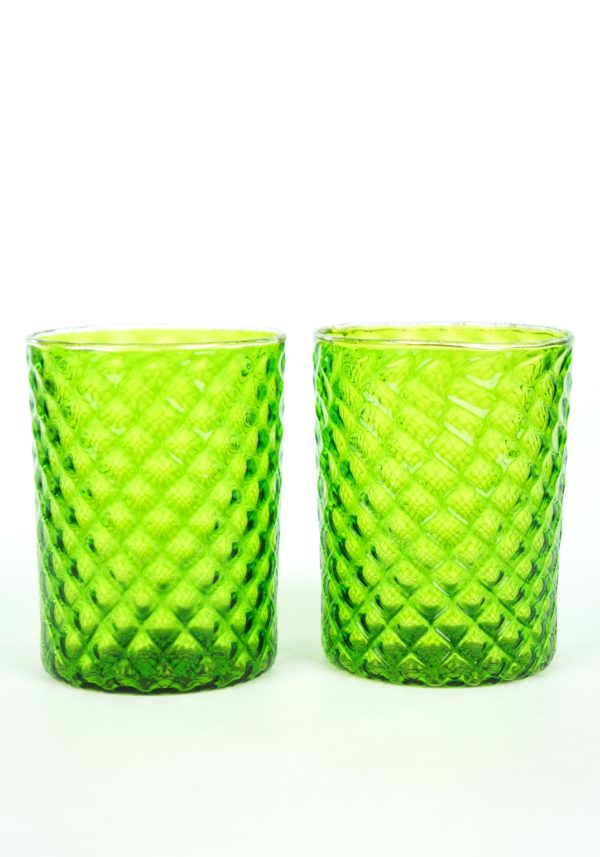 Otello - Set Di 6 Bicchieri + Caraffa Vetro Soffiato Verde E Oro - Made  Murano Glass