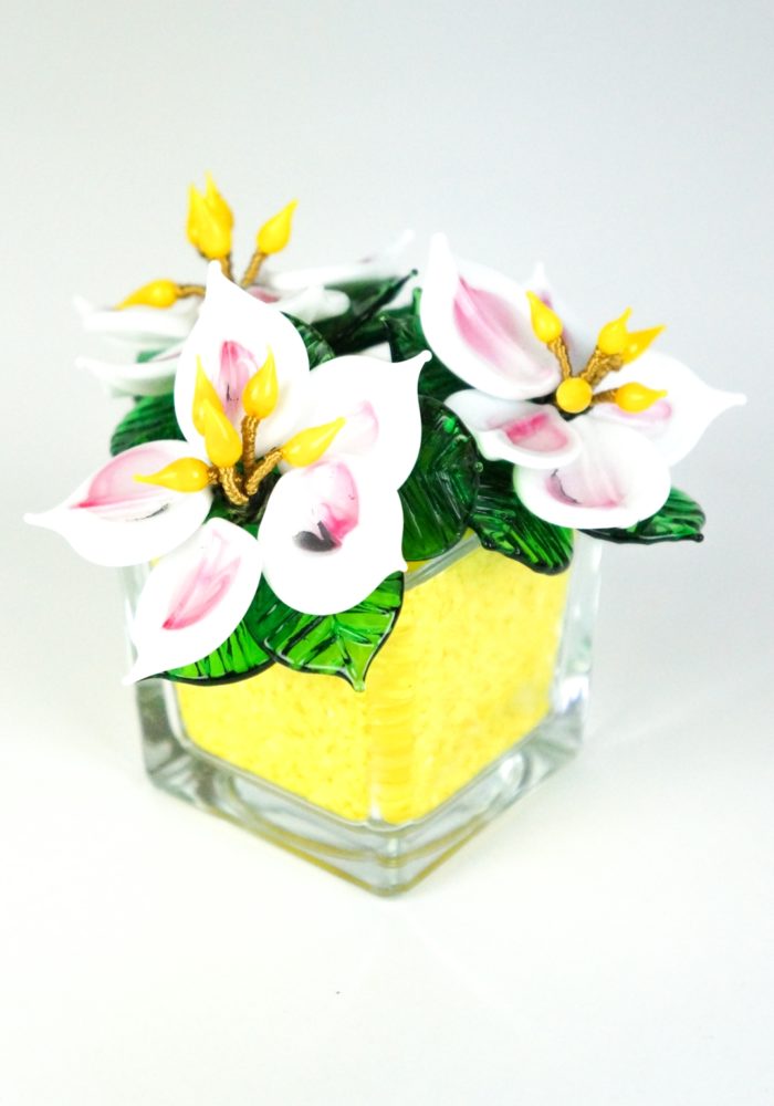 Yellow White Murano Glass Flower - Made Murano Glass