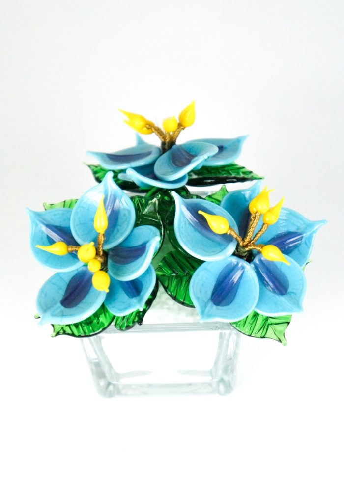 White Light Blue Murano Glass Flower - Made Murano Glass