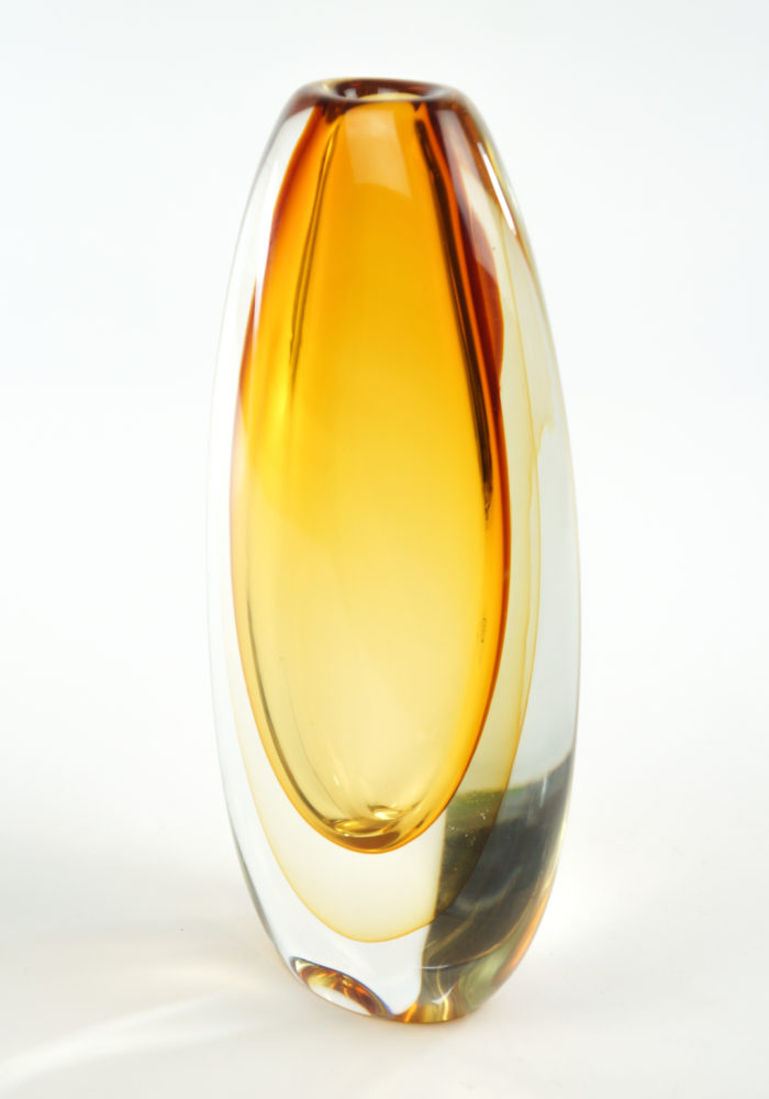 Elongated - Amber Sommerso Murano Glass Vase - Made Murano Glass