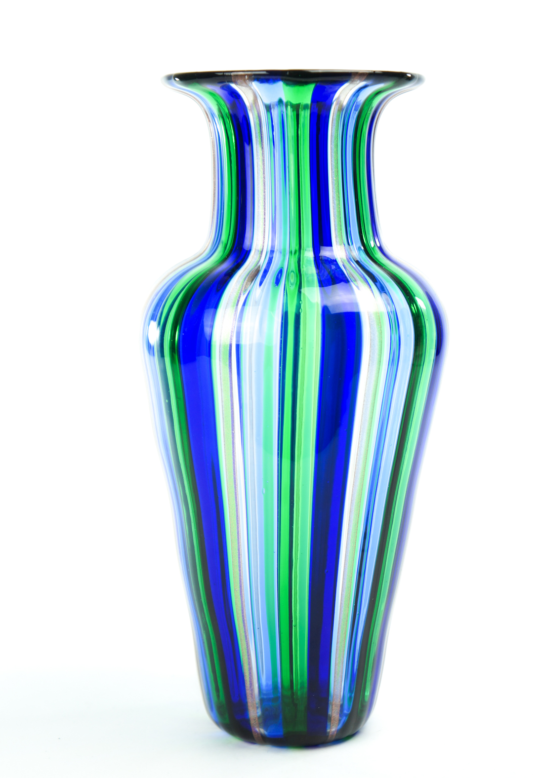 Decorative and unique hand-blown blue-green Murano glass vase