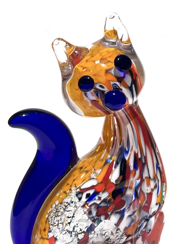 Murano Art Glass Cat Figurine blue and good clear 6