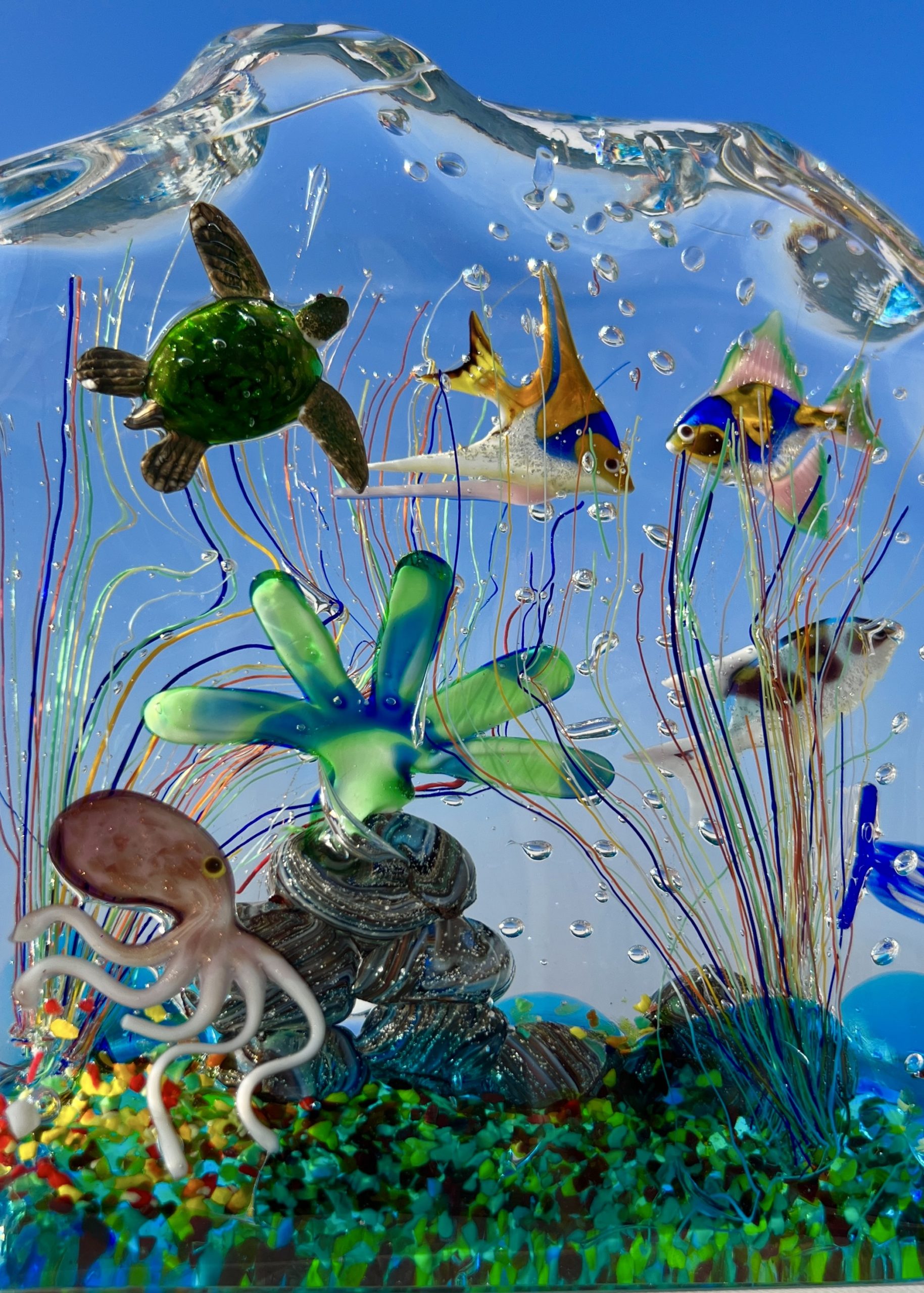 Mediterraneo - Murano Glass Aquarium With 4 Elements - Unique Piece 1/1