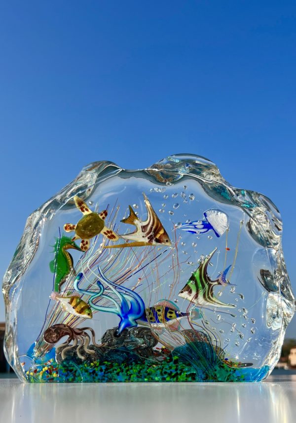 Mediterraneo - Murano Glass Aquarium With 4 Elements - Unique Piece 1/1 -  Made Murano Glass