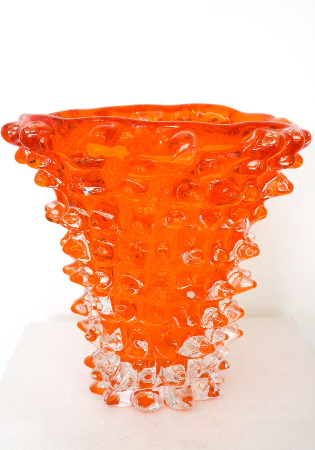 Arias Orange Rostrato Murano Glass Vase Made Murano Glass