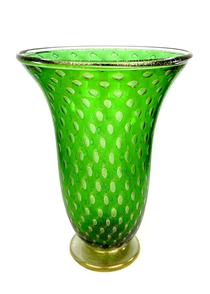 Boset Green Murano Glass Vase With Gold 24kt Made Murano Glass 7248