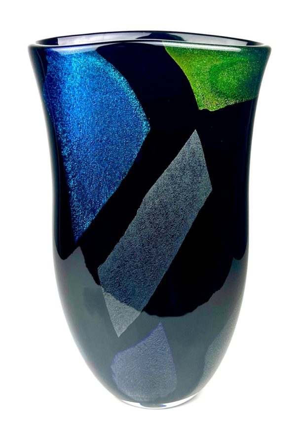 Decorative and unique hand-blown blue-green Murano glass vase