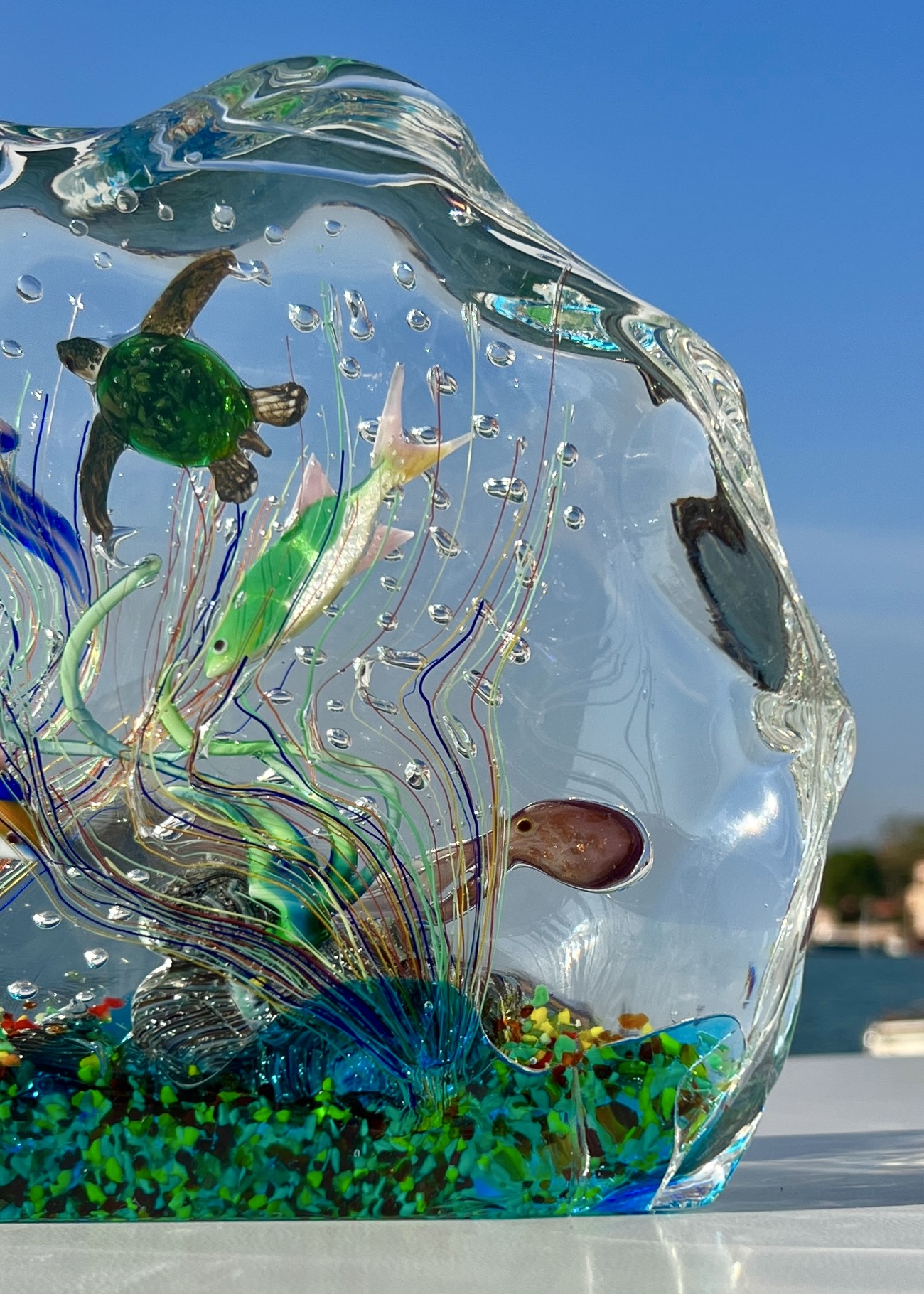 Sei Pesci Rossi - Acquario Mezzaluna Vetro Murano Sommerso - Made Murano  Glass